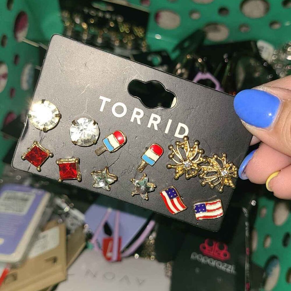 Torrid Earrings 6 pack American Flag Fireworks Popsicle Studs red white & blue